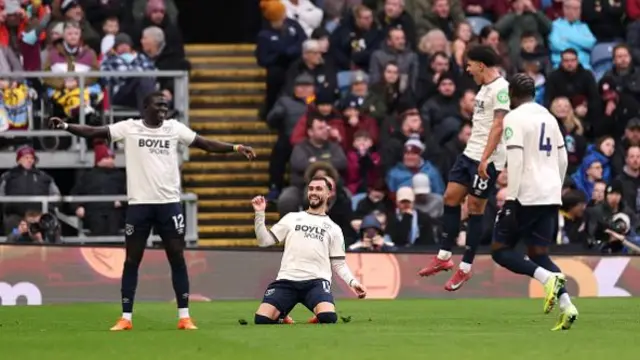 Taty Castellanos of West Ham United celebrates scoring his team's second goal with teammates