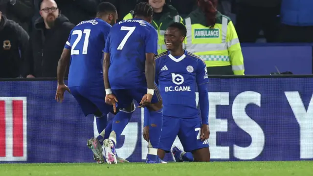 Patson Daka celebrates with team-mates