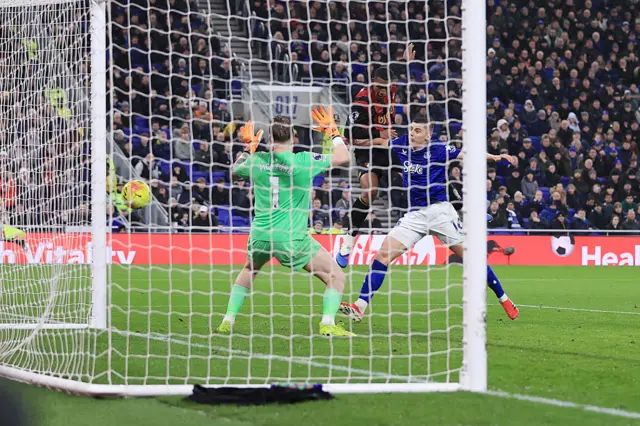 Rayan of Bournemouth scores their 1st goal during the Premier League match between Everton and Bournemouth at Hill Dickinson Stadium on February 10, 2026 in Liverpool, United Kingdom.