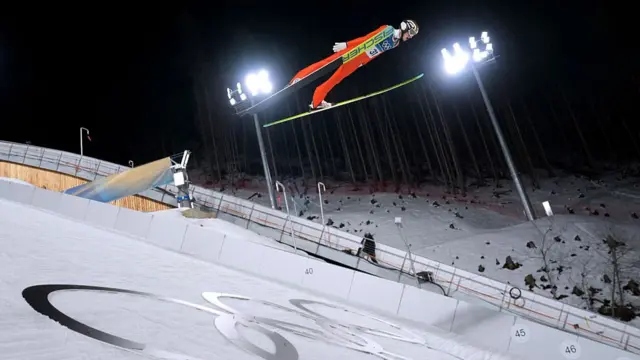 Gregor Deschwanden of Switzerland during the men's ski jumping