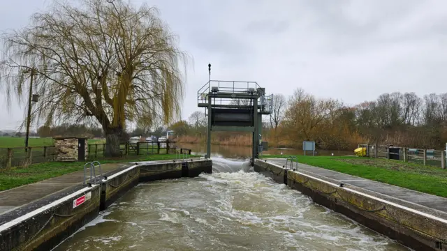 A lock with water flowing through it fast
