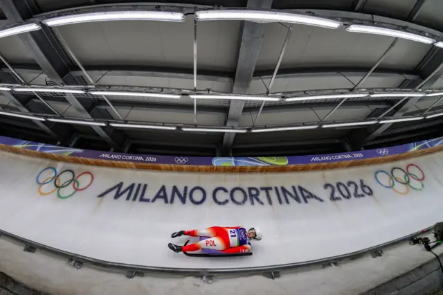 Klaudia Domaradzka of Team Poland in action during the Women's Singles Run 1 on day three of the Milano Cortina 2026 Winter Olympic Games at Cortina Sliding Centre