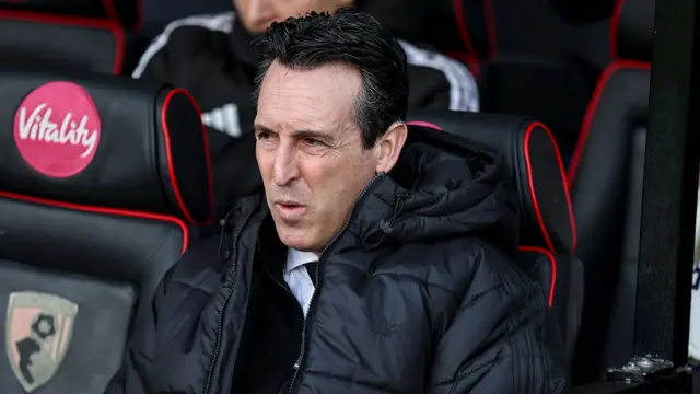 Unai Emery in the dugout during Aston Villa's defeat at Bournemouth