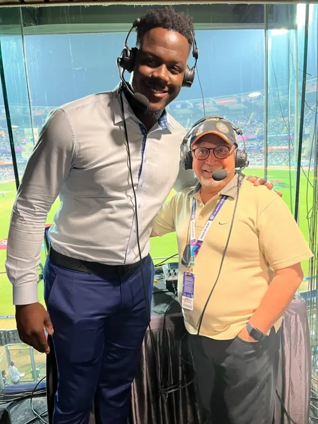 TMS commentators Carlos Brathwaite (left) and Prakash Wakankar (right) in the commentary box