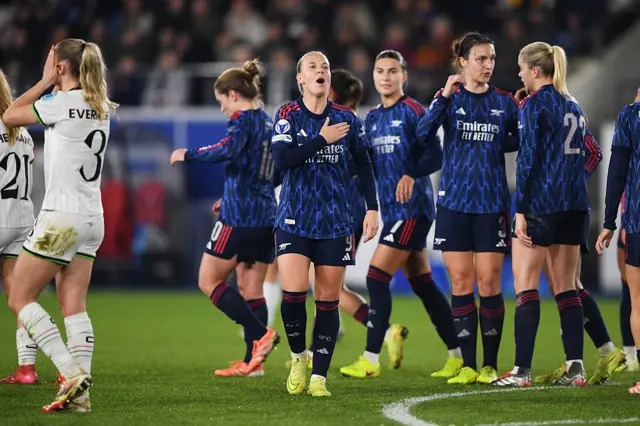 Beth Mead celebrates her goal v Leuven in the league phase