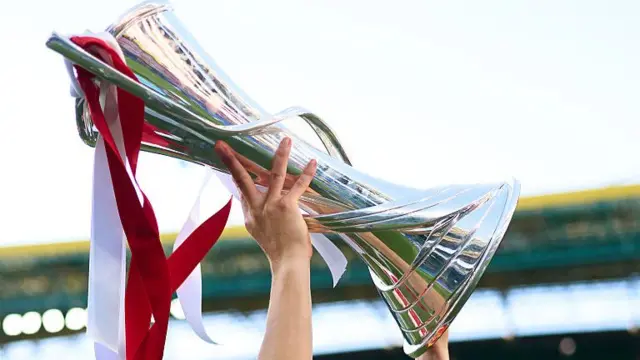 UWCL trophy is lifted into the air