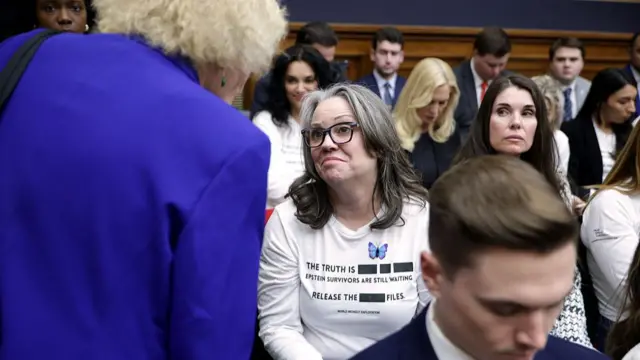 Jeffrey Epstein abuse survivors sit in the audience as US Attorney General Pam Bondi testifies before the House Judiciary Committee