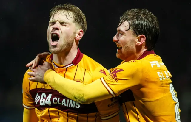 Stephen Welsh celebrates his last-gasp Motherwell equaliser