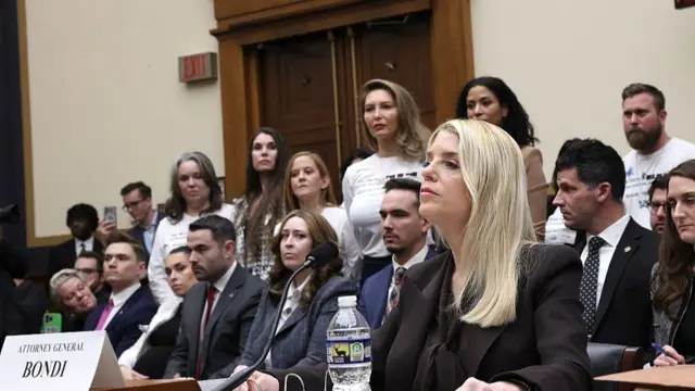 Jeffrey Epstein abuse survivors sit in the audience as US Attorney General Pam Bondi testifies before the House Judiciary Committee
