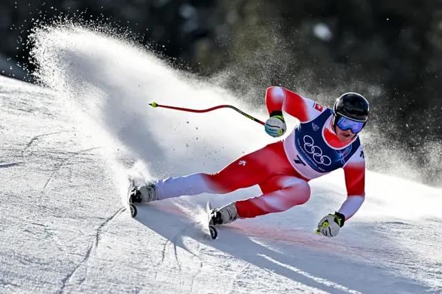 A slalom skier during the Winter Olympics
