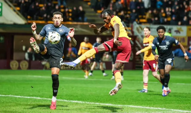 Motherwell's Emmanuel Longelo with an early chance