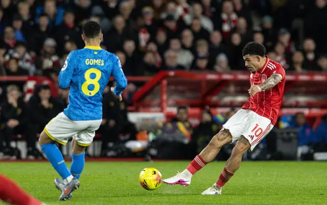 Morgan Gibbs-White shoots at goal
