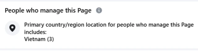 फेसबुक अकाउंट पर पारदर्शिता अनुभाग की छवि दिखाती है कि पेज चलाने वाले लोग मुख्य रूप से वियतनाम में हैं