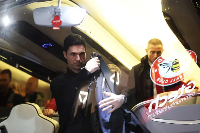 Mikel Arteta, Manager of Arsenal, arrives at the stadium