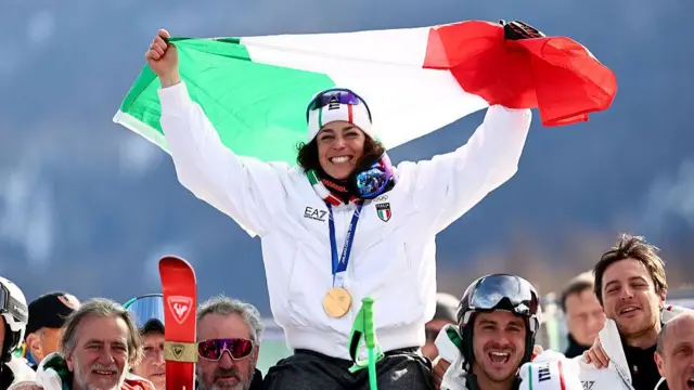 Federica Brignone celebrates victory