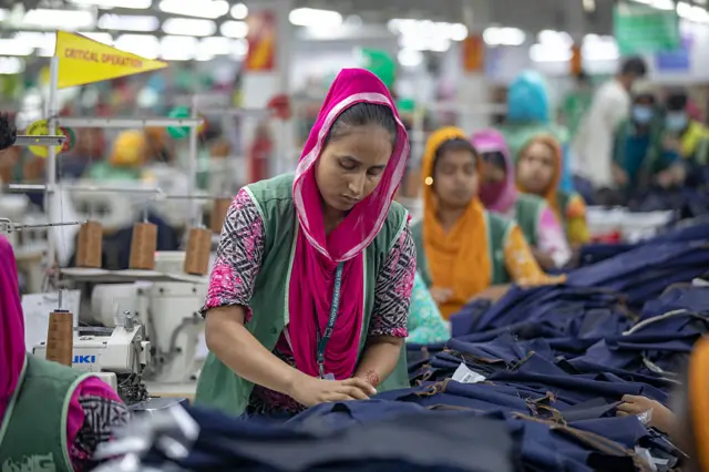 A readymade garments worker works in a green factory in Tongi, Bangladesh