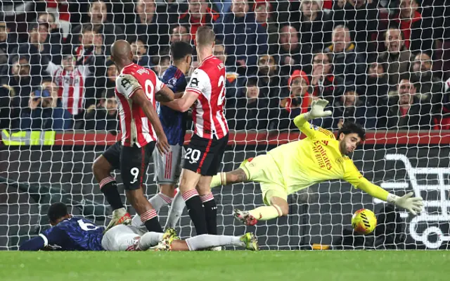 Arsenal's David Raya saves from Brentford's Igor Thiago