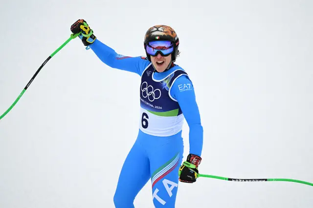 Federica Brignone reacts to her run