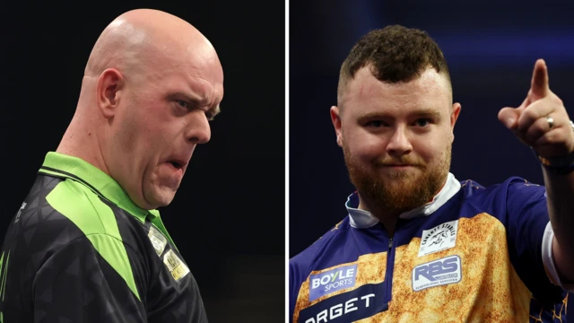 Split picture of Michael van Gerwen and Josh Rock