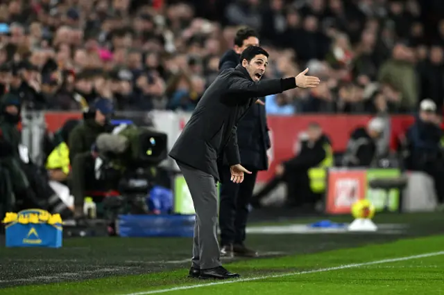 Mikel Arteta, Manager of Arsenal, reacts
