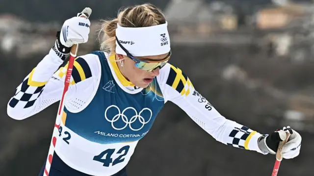 Frida Karlsson competes during the women's cross-country skiing 10km interval
