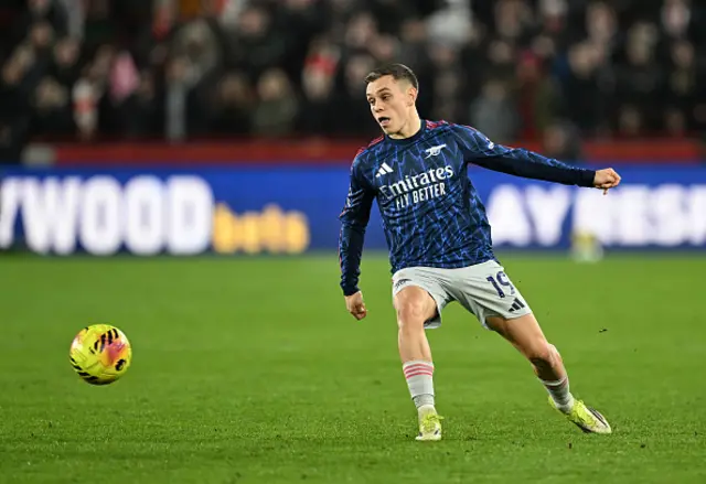 Leandro Trossard of Arsenal passes the ball