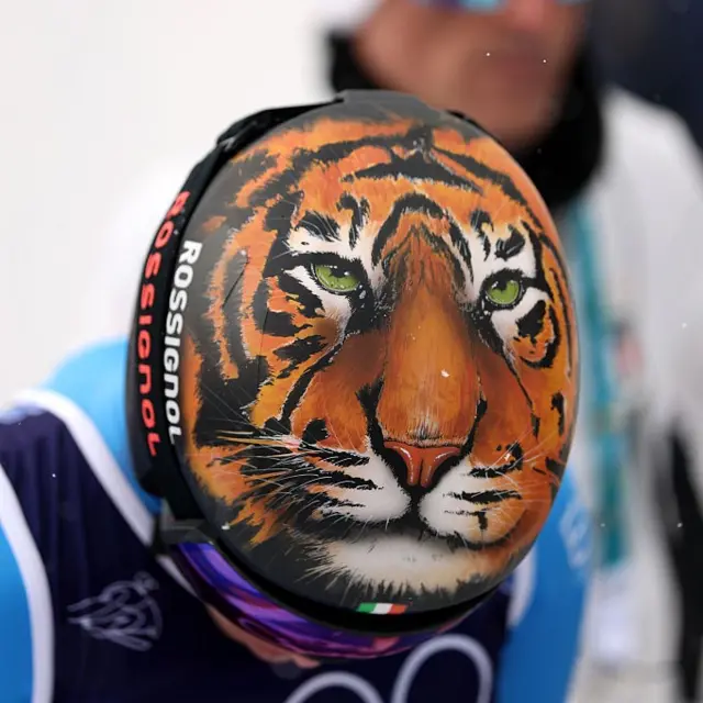 A picture of Federica Brignone's helmet which features a tiger