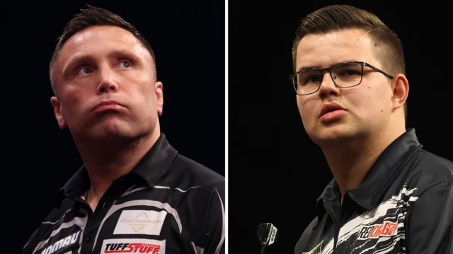 Split picture of Gerwyn Price and Gian van Veen