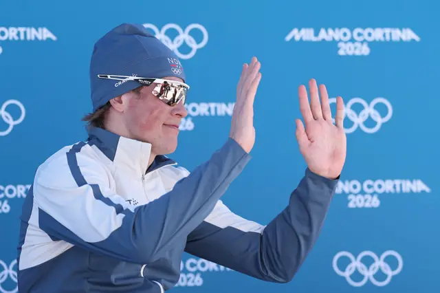 Johannes Hosflot Klaebo celebrates after his run
