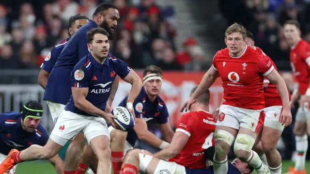 Antoine Dupont in action for France against Wales in 2025