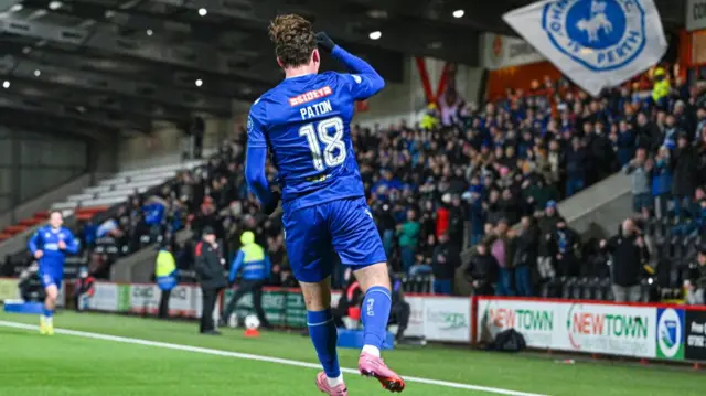 Ruari Paton celebrates after scoring for St Johnstone against Airdrieonians