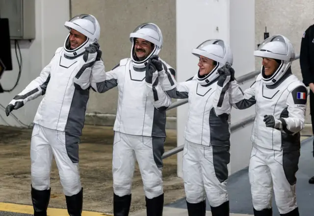 Roscosmos cosmonaut Mission Specialist Andrey Fedyaev, NASA astronaut Pilot Jack Hathaway, NASA astronaut Spacecraft Commander Jessica Meir, ESA astronaut Mission Specialist Sophie Adenot