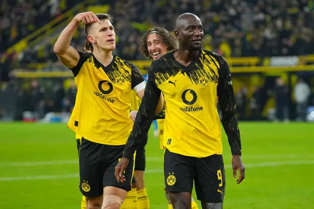 Serhou Yadaly Guirassy of Borussia Dortmund celebrates scoring his team's third goal