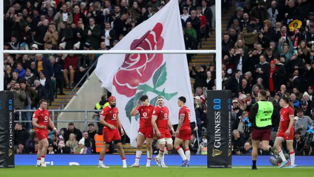 Wales under their posts during the defeat by England at Twickenham
