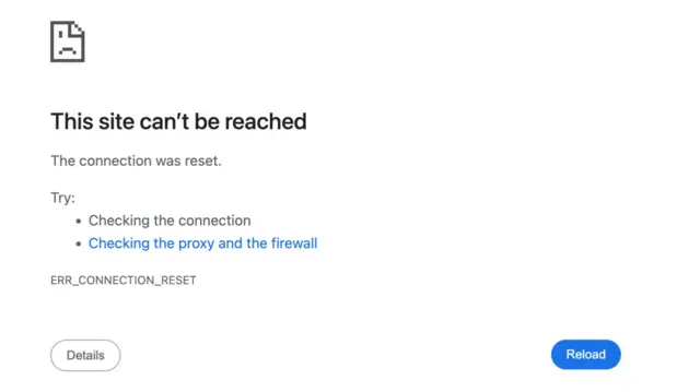 A webpage displays the message "This site can't be reached"