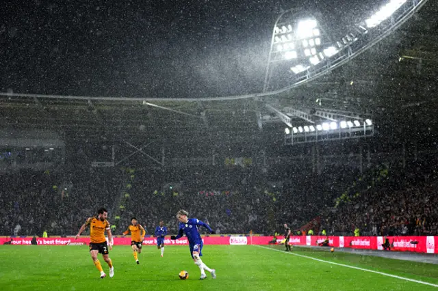 General view inside the stadium as Alejandro Garnacho of Chelsea takes on Lewis Coyle