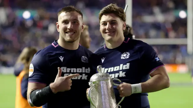 Matt Fagerson and Tom Jordan pose with the Calcutta Cup