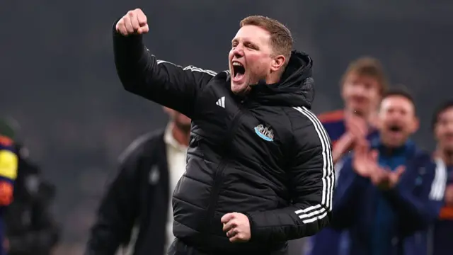 Eddie Howe celebrates Newcastle's win over Tottenham