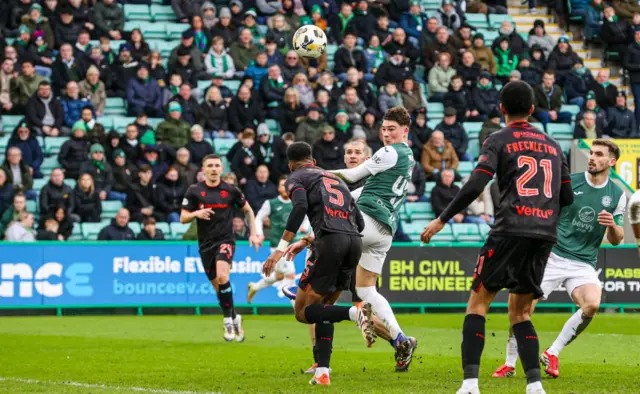 Owen Elding glances his header past the keeper