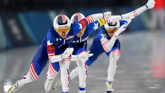 Team USA's women's speed skating team in action