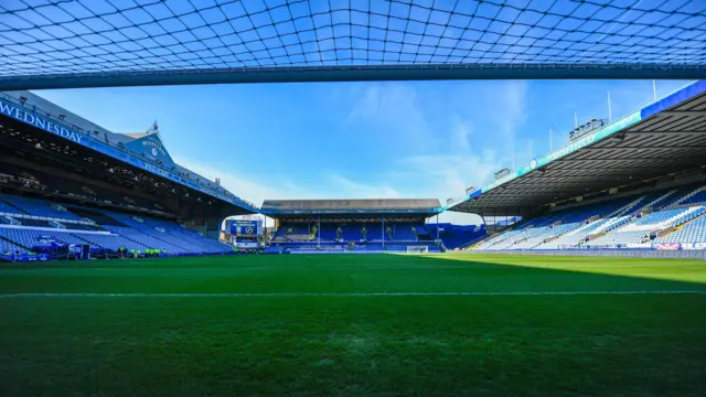 Sheffield Wednesday's Hillsborough stadium with the sun shining before kick-off with Millwall