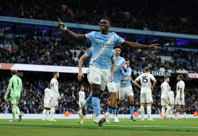 Marc Guehi celebrates scoring the second City goal