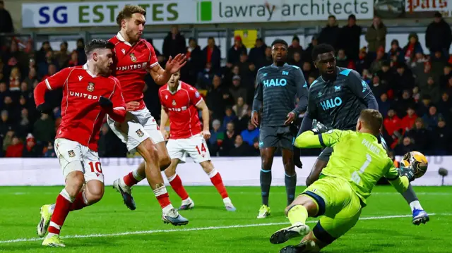 Josh Windass scores for Wrexham against Ipswich in the FA Cup fourth round which ended 1-0 to Wrexham