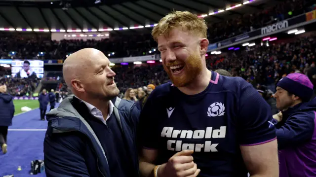 Gregor Townsend celebrates with Gregor Brown