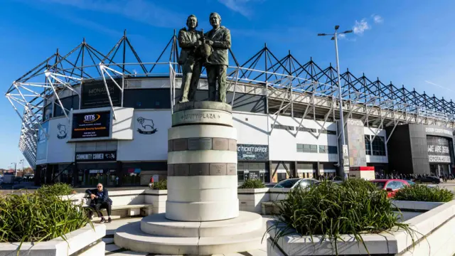 Outside Derby County's Pride Park with blue skies before kick-off against Swansea