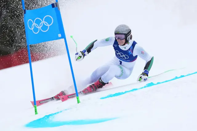 Brazil's Lucas Pinheiro Braathen competes in the first run of the men's giant slalom