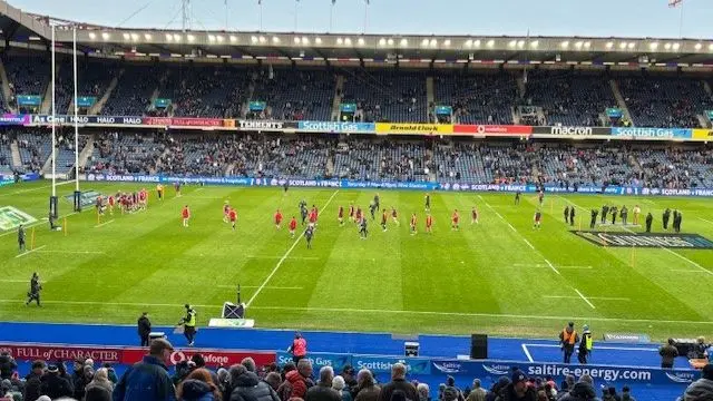 England players warm up at Murrayfield
