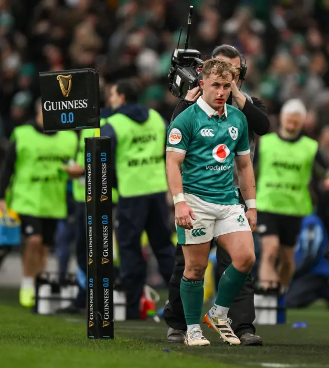Craig Casey walks off the pitch after being shown a yellow card