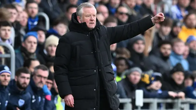 Sheffield United boss Chris Wilder on the touchline at Fratton Park in the 1-0 win over Portsmouth