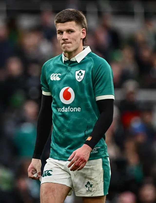 Sam Prendergast looks disappointed